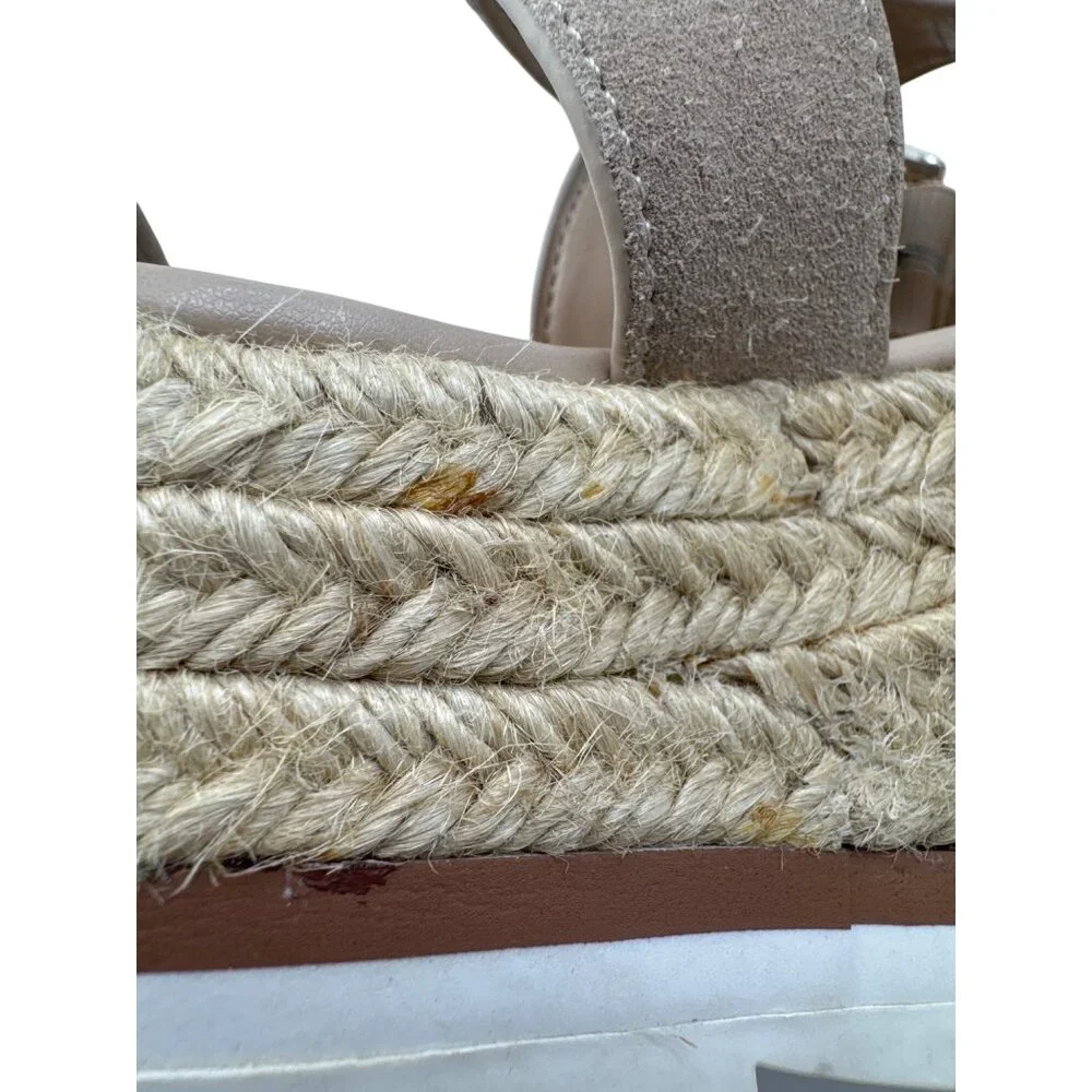Marc Fisher Beige Suede Espadrille Wedge Sandals Ankle Strap Size 9.5 M Vacation